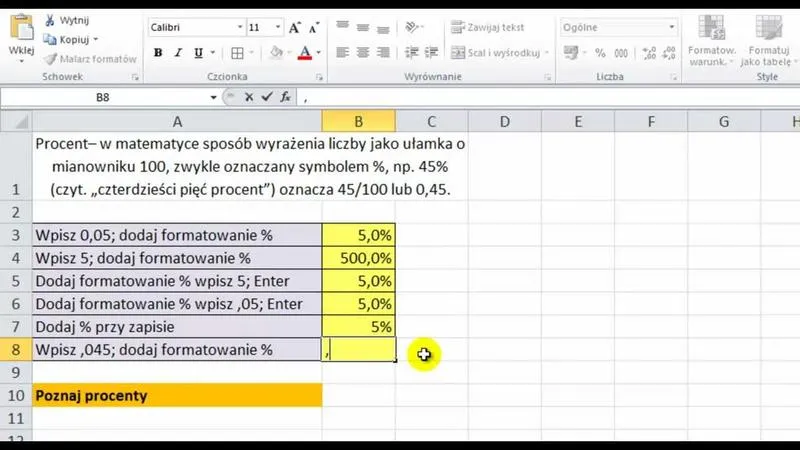 Obliczenia procentowe w Excelu