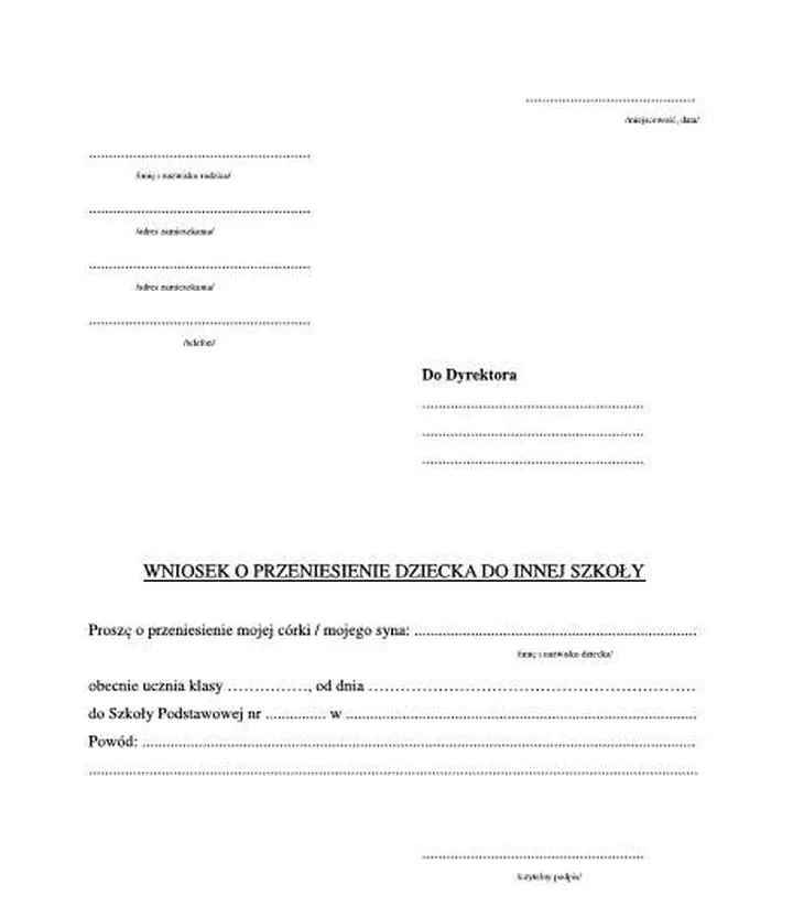 Terminy i procedura przeniesienia